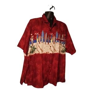 RIMA Beachworld Mens Red Surf Board Sea Turtles Button Up Shirt Big Man Size 2XL